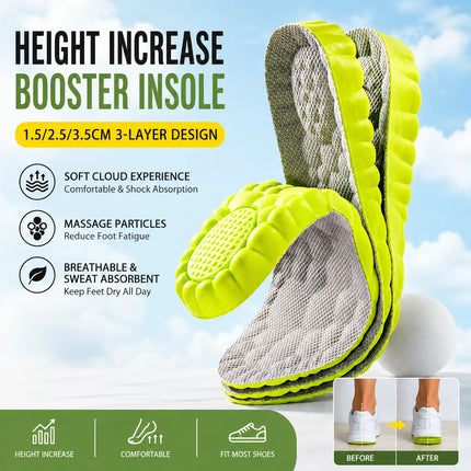 Height Increase Insole For Men Women Invisible Lift Shoe Pad Comfort Sweat Absorbent AntiOdor Shockproof Hidden Height Boost