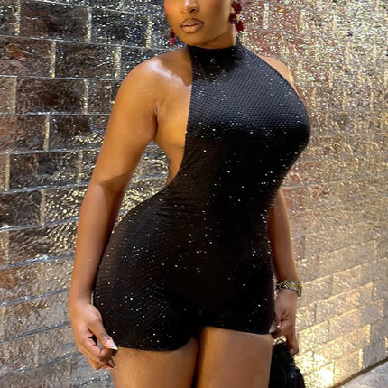 Nibber Backless Romper Women Sexy Halter Glitter Dot Print Sleeveless Midnight Wild Summer Sexy Skinny Club Vacation Playsuits