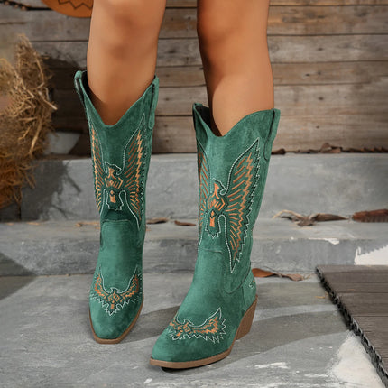 2025 New Women Boots Retro Embroidery Western Boots Women Plus Size Comfortable Shoes Women Autumn Pointed Toe Cowboy Boots