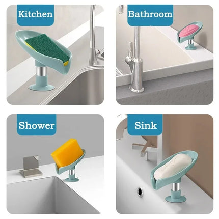 1pcs Drain Soap Holder Leaf Shape Soap Box Suction Cup Tray Drying Rack for Shower Sponge Container Kitchen Bathroom Accessories