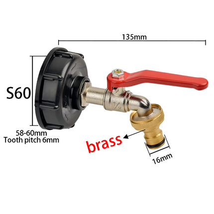 IBC Tank Tap Adapter S60*6 Coarse Thread to Brass/Alloy 16mm Quick Connect Replacement Valve Garden Home Valve Fitting Faucet