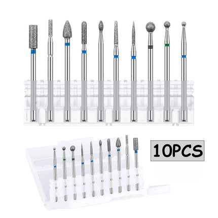 10-Piece Professional Nail Drill Bit Set: Tungsten Carbide Diamond Tips for E-File, Manicure & Pedicure, Acrylic/Gel Nails Cu...