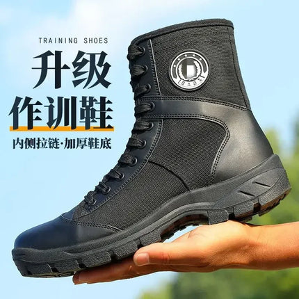 Summer Mesh Breathable Training Boots High Top Security Shoes Outdoor Tactical Boots Men's Ultra Light Land Boots Easy Zip Mens