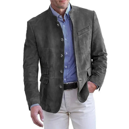 Men Blazers Solid Stand Collar Suits Single Breasted Blazer Business Jackets Long Sleeve Outerwear Cardigan Button Loose