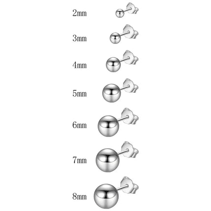 1 Pair Hypoallergenic Stainless Steel Ball Stud Earrings for Men and Women Silver Rose Ball Studs Size 2-8mm