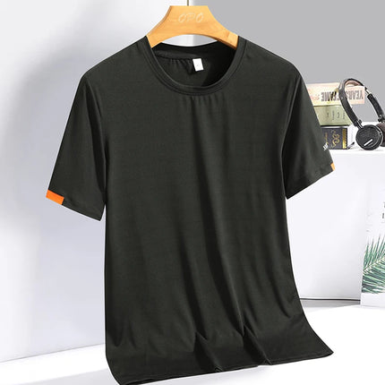 Summer Men's Silk Ice Round Collar T-shirt, Simple Running Fitness Suit, Breathable Thin T-shirt, Quick Dry T-shirt, Summer Tees