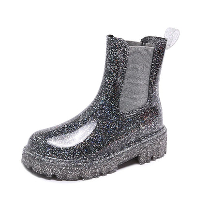 New Short Slip Boots Women's Fashion Round Head Sleeve Waterproof External Wear Heightening Rain Shoes