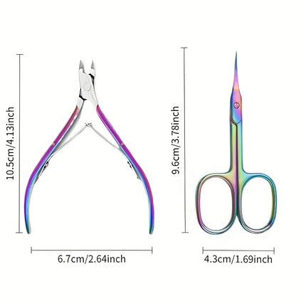 2pcs Set Color Titanium Stainless Steel Professional Nail Care Set Rainbow Manicure and Pedicure Kit Cuticle Nippers