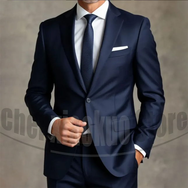 Elegantes Herren-Anzugset Marineblau Blazer mit Hose Formelles Business Casual Büro-Outfit Stilvoller Herrenanzug Slim Fit 2-teilig