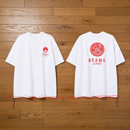 2026 New Beams Japan Couple Matching Letter Logo Graphic T-Shirt 100% Cotton Oversized Short Sleeve Casual Top Fast Delivery