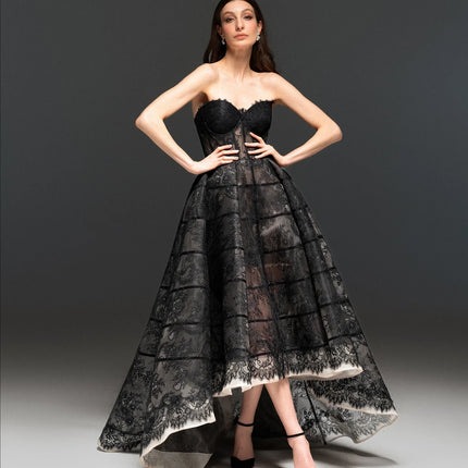 Customized Evening Dress  2025 Gorgeous Black Lace Ball Gown Women Wedding Elegant Party Dress Sleeveless Prom Gown