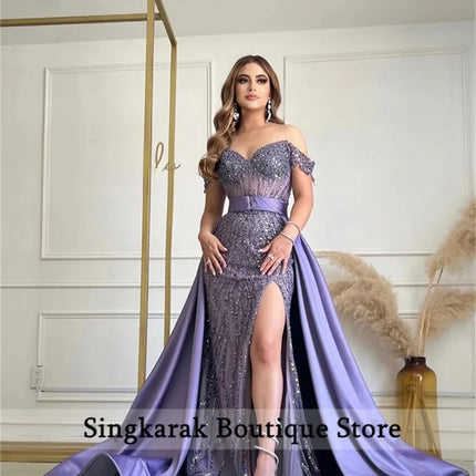 Champagne Beading Evening Dress 2026 Crystals Beading Prom Party Wedding Party Gowns With Detachable Train Vestidos Customized