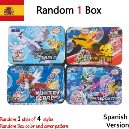 Pokemon Card Tin Box Set 42PCS Black Bolt White Flare Mega Evolution Game Anime Bank Cards for Children Collection Gift Kids Toy
