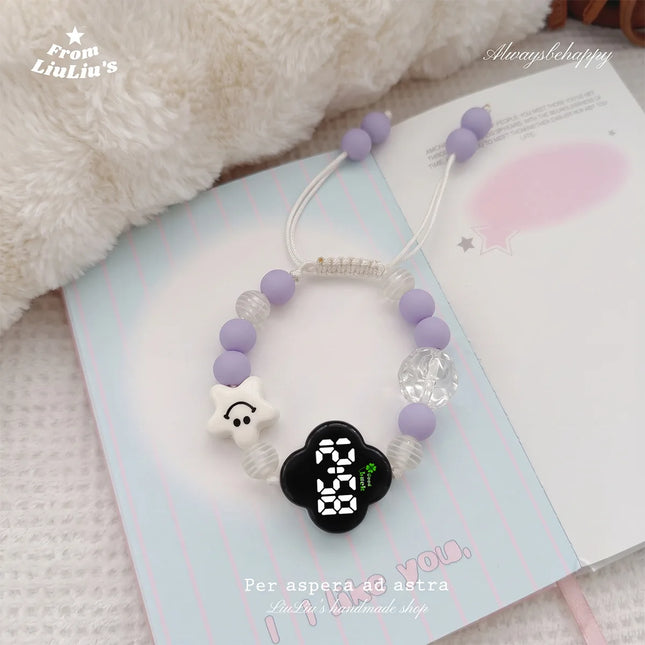 Macaron Beaded Cute Bracelet Watch for Girls New High-Appeal Colorful Bead Creative Children Watches Sweet Kids Gift Wristwatch