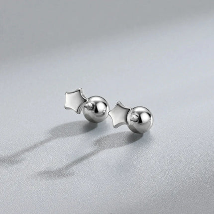 Silver Color Simple Small Rose Star Stud Earrings Tragus Cartilage for Women Hypoallergenic Daily Wear Ear Piercing Jewelry Gift