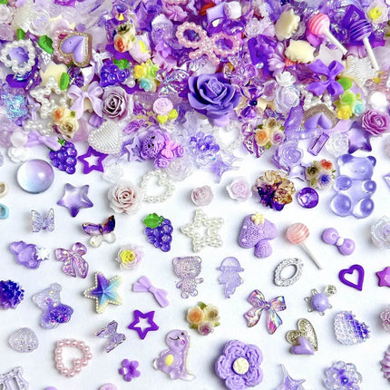 100Pcs/Bag Cute Bow Flower Star Heart Nail Charms Randomly Mixed Sweet Hollow Pearl Heart Nail Art Decorations Accessories