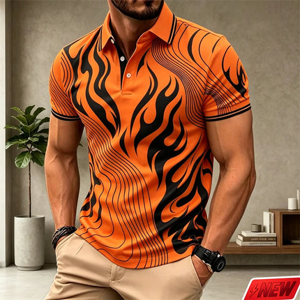 Fashion Wavy Line Graphic Polo Shirt Men Casual Business Handsome Short Sleeve Top Summer Streetwear Colorful 3d Print Lapel Tee