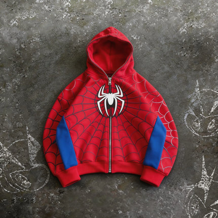 American Retro Spider Patchwork Print Hoodies Fashion Oversized Loose Full Zipper Hoodie Men Jacket Gothic Y2k Street Sweatshirt