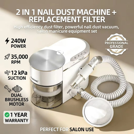 2 in 1 Nail Drill and Dust Collector 240W Brushless Professional Integrated Vacuum Machine for Salon Use Complete Kit
