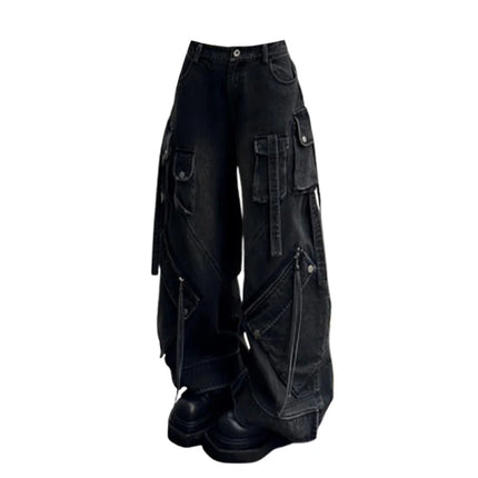 Women's Black Gothic Baggy Cargo Jeans Harajuku Oversize Denim Trousers Y2k 90s Vintage 2000s Emo Jean Pants Trashy Clothes 2024