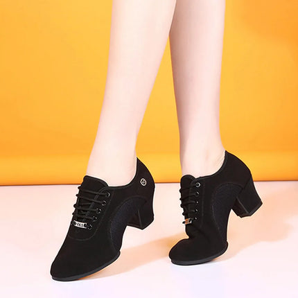 Women Latin Dance Shoes Suede Salsa Tango Ballroom Jazz Practice High Heels Comfortable Non Slip Performance Dance Sneakers
