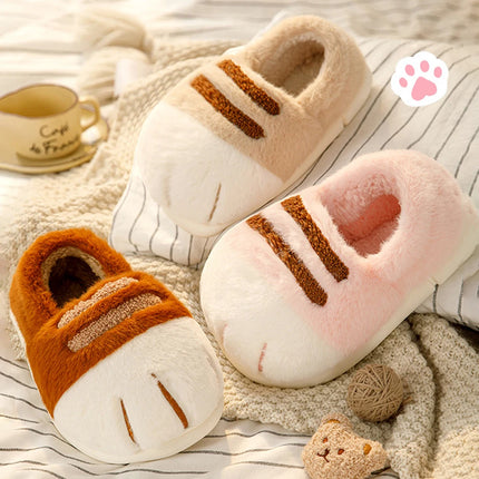 Warm Slip-on House Shoes 3D Cat Paw Plush Slippers Furry Paw Couple Slippers Anti Slip Flat Thermal Slippers for Indoor Bedroom
