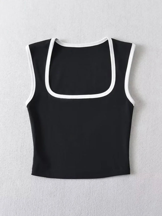 Woman Fashion Slim Solid Contrust Camis Casual Sleeveless Tanks Square Collar Crop Tops Clothing - product image 2