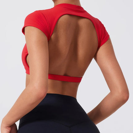 Hearuisavy Summer Sports Shirts Workout Tops Fitness Activewear Quick-Dry Yoga Clothes Sport Crop Tops Backless Gym Top Women