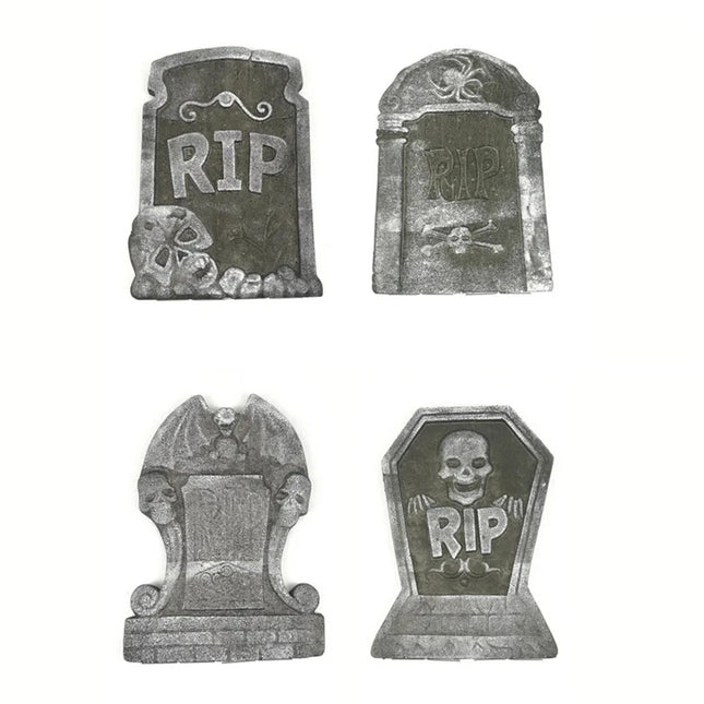 4pcs Halloween Foam RIP Graveyard Tombstone Decor Skeleton Tomb Haunted House Party Prank Prop Yard Outdoor Home Decorations