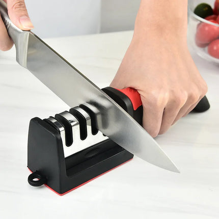 Kitchen 4Segment Knife Sharpener Household Multi-functional Hand-held Three-purpose Black Sharpening Stone - product image fr