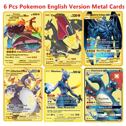 English Version Pokemon Metal Card Anime Figure Pikachu Charizard Mewtwo Battle Trading Game Collection Cards Model Toy Gifts