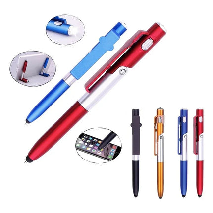 4 In 1 Multifunction Ballpoint Pen with LED Light Fold Phone Holder Night Read Writing Pencil Office School - product image f