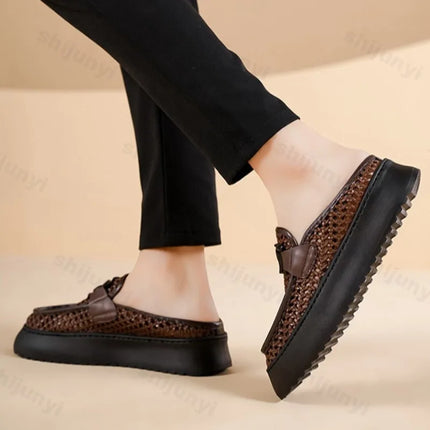 Retro Weave Hollow Breathable Casual Single Shoes for Men 2025 Spring New Low Top Comfortable Versatile Fashion Platform Loafers