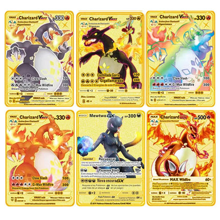 English Version Pokemon Metal Card Anime Figure Pikachu Charizard Mewtwo Battle Trading Game Collection Cards Model Toy Gifts