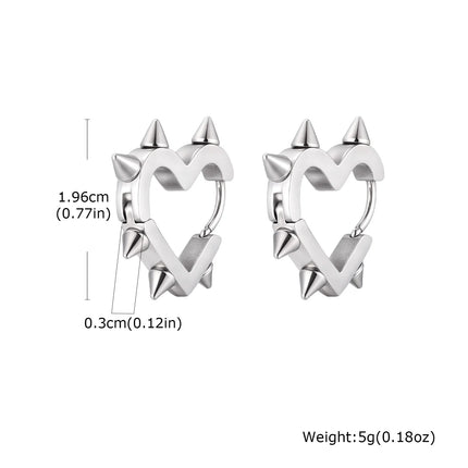 Creative Gothic Punk Rivet Heart Hoop Earrings, Stainless Steel Geometric Piercing Earrings, Unique Cool Jewelry for Party