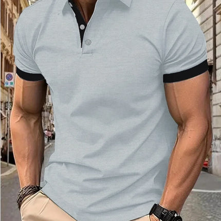 Men's short sleeve color matching fashion with men's lapel short sleeve