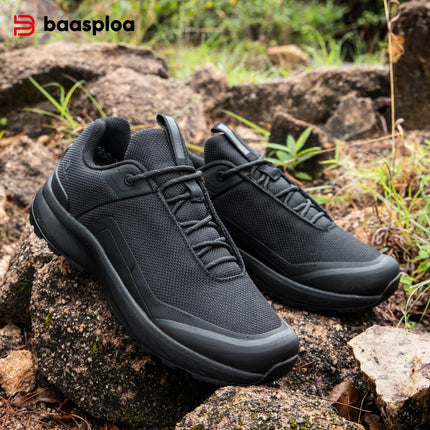 Baasploa Men Hiking Shoes New Comfort Climbing Outdoor Sneakers Trekking Non-Slip Wear Resistant Walking Shoes Male Lace-Up