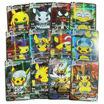 Latest 55PCS Pokemon Anime Holographic Cards Pikachu Characters Cosplay English Shiny Collection Trading Card Toys Kids Gifts