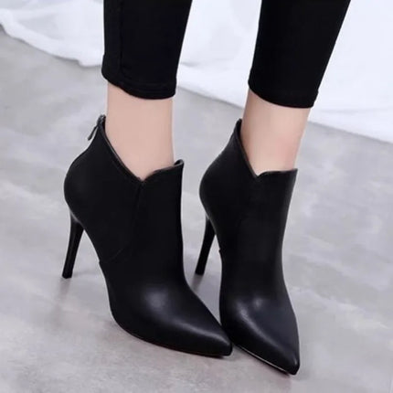 Women Pumps High Quality Leather Ankle Boots Sexy Pointed High-heeled Short Boots for Women Plush Warm Winter Boots Botas Mujer