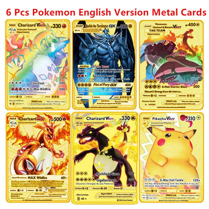 English Version Pokemon Metal Card Anime Figure Pikachu Charizard Mewtwo Battle Trading Game Collection Cards Model Toy Gifts