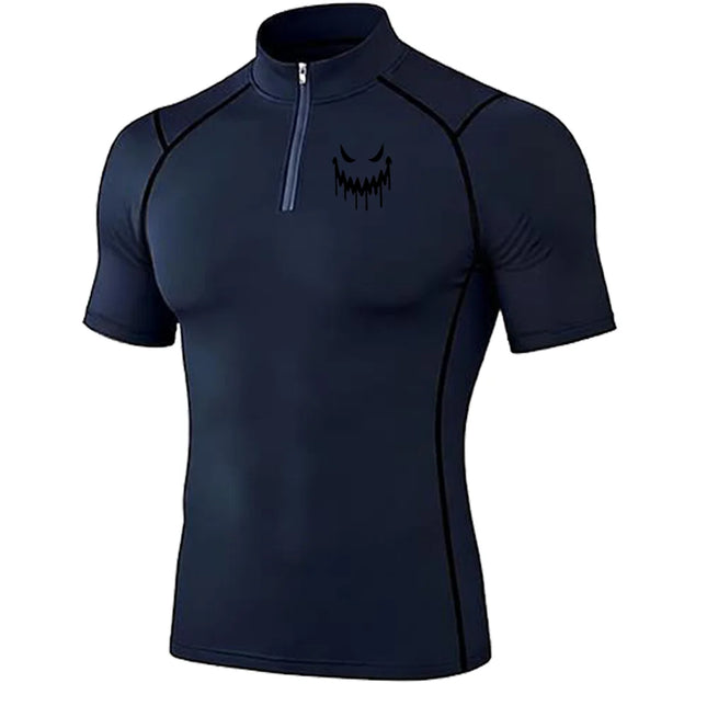Men's Quick Dry Breathable Quarter Zip Polo Shirts Slim Fit Stretch Short Sleeve Stand Collar Workout Training Sport GYM