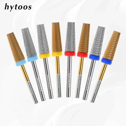 HYTOOS 5 in 1 Nail Drill Bits 16mm Flat Top Tapered Carbide Nail Bit Remove Gel Tool Electric Drills File Manicure Accessories