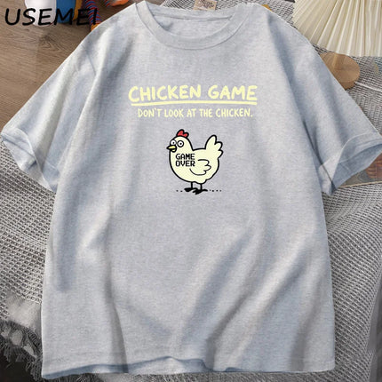 Chicken Game Don't Look At The Chicken Funny T Shirts Cotton Short Sleeve O Neck Graphic Tees Mens Designer Clothes Streetwear