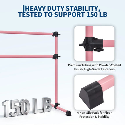 Ballet Barre 4FT Freestanding Dance Barre for Beginners,Home Practice, Pilates & Stretching | Heavy Duty Supports 350 Lbs, Adjustable Height,48 Inch Portable Ballet Bar for Kids & Adults,