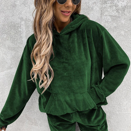 Autumn Winter Velvet Tracksuit Set Elegant Soft Pocket Pullover Top Female Loose Sweatsuit Pants Suit Two Piece Set Outfits 2025