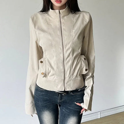 Women Jacket Pocketd Long Sleeve dCasual Zipper Coats Slim Fit Turn Down Collar Solid Outwear Elegant Lady Autumn 2024