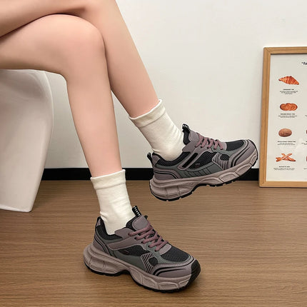 Silver Dad Shoes Unisex Foot Slimming Campus Sports Sneakers Breathable Lightweight Rubber Sole Round Toe Sports Running Shoes