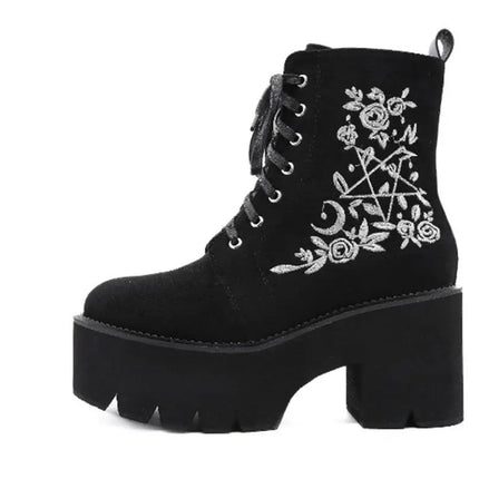 New sexy High heels Fashion Ankle Boots For Women High Heels Casual Cut-outs Buckle Round Toe Chain Thick Heels Platform Shoes
