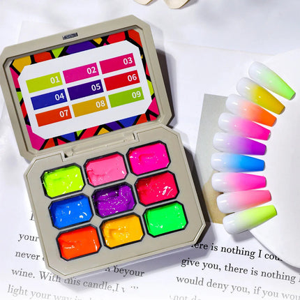 1pc Nine grid fluorescent pat gel transfer gel rainbow bright colors high saturation UV&LED nail polish gel salon DIY Y2K INS