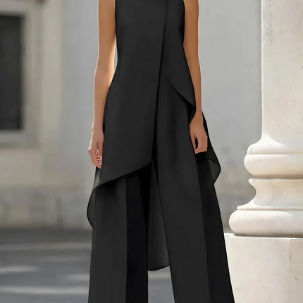 Womens Matching Sets 2026 Summer Fashion Sleeveslee Ensemble 2 Piece Woman Elegant Irregular Design Straight Pants Simple Style